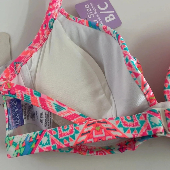 NWT Coco Rave 34B/C halter push-up bikini top bright ruched pink orange - Picture 5 of 13